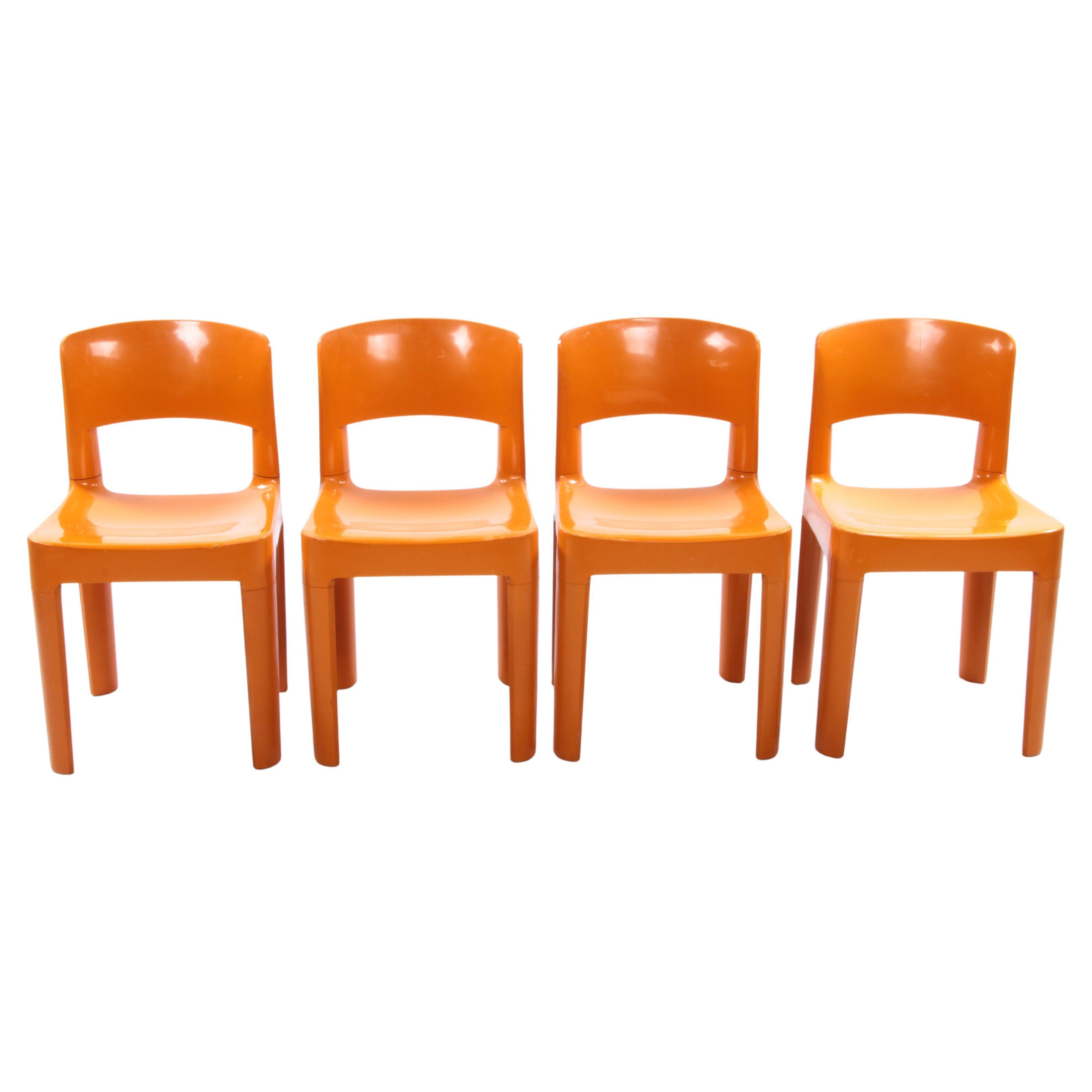 Allibert Set of 4 Chairs Spage Age and Beautiful Orange, 1970, France For  Sale at 1stDibs