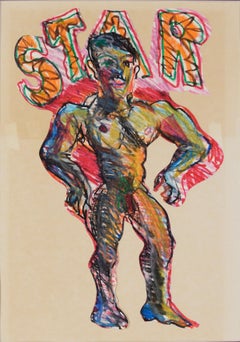 1970 San Francisco Queer Art Uomo muscoloso Disegno espressionista astratto