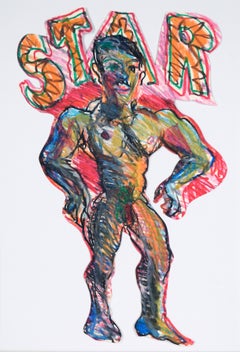 1970s San Francisco Arte Queer Hombre Musculoso Dibujo Expresionista Abstracto
