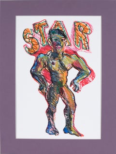 1970s San Francisco Arte Queer Hombre Musculoso Dibujo Expresionista Abstracto