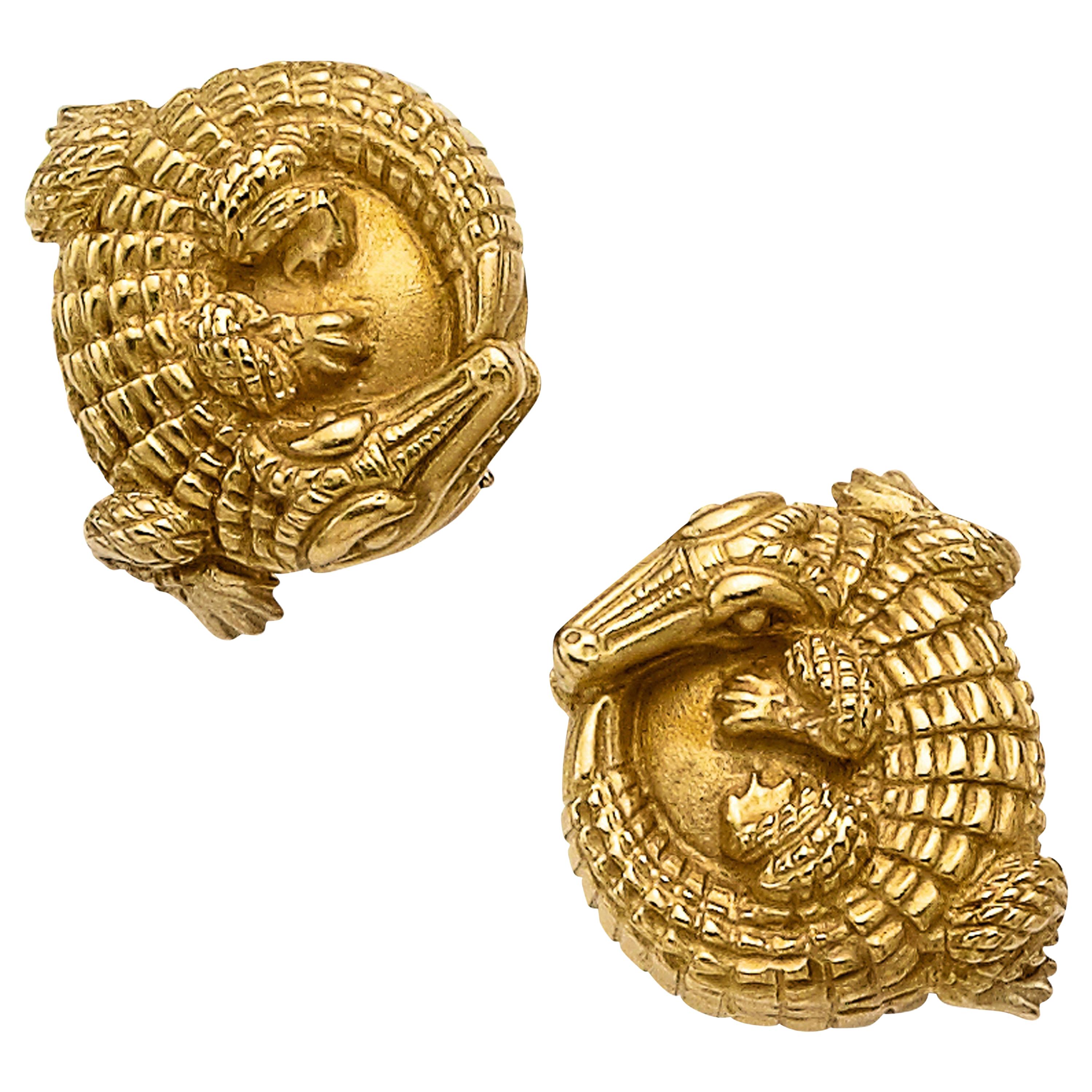 Alligator Clip-On Earrings Set in 18 Karat Yellow Gold, Signed Kieselstein Cord