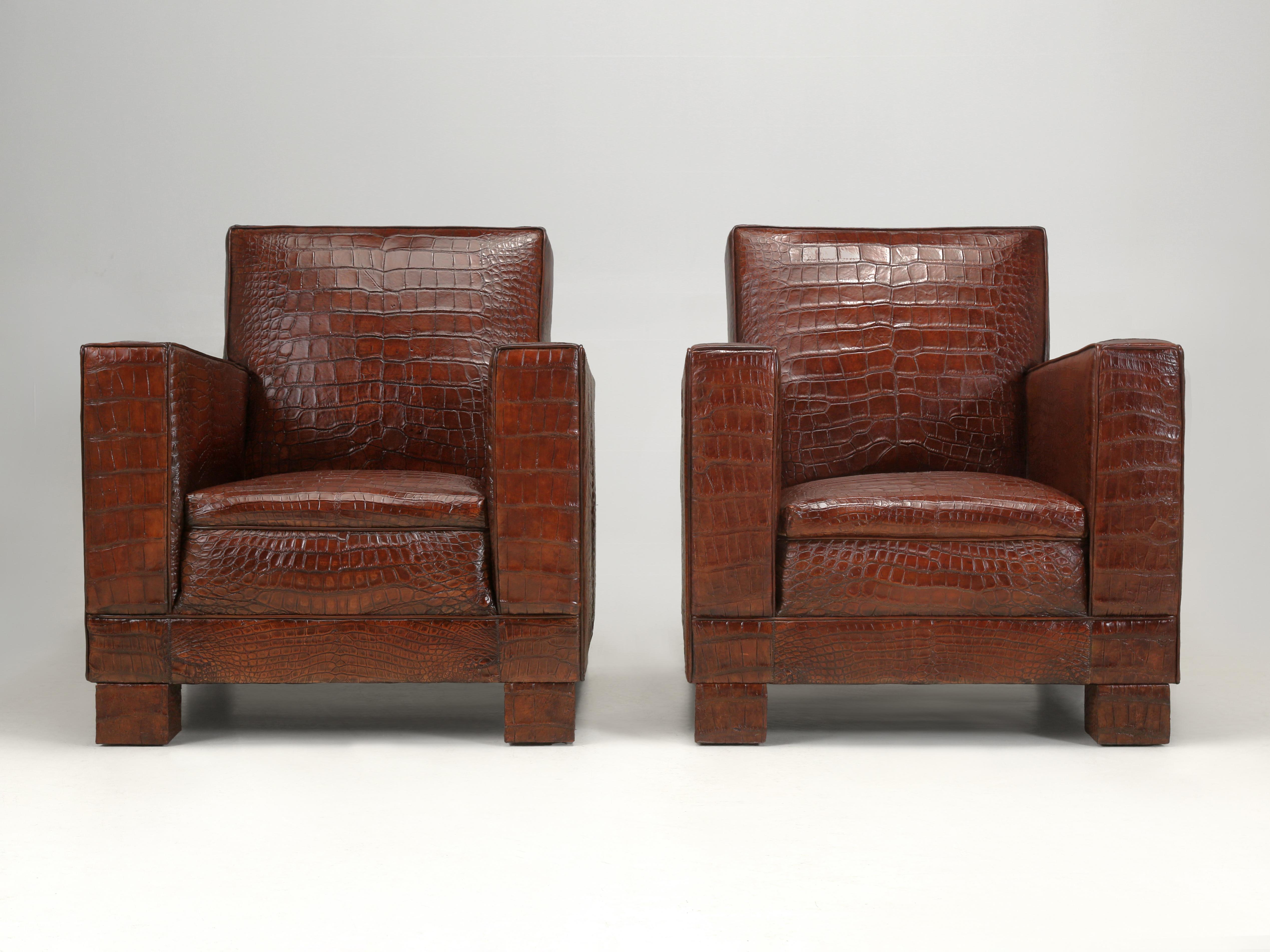 Art Déco Le sedie da club francesi Alligator hanno ispirato i designer Jean-Michel Frank Jacques Adnet in vendita