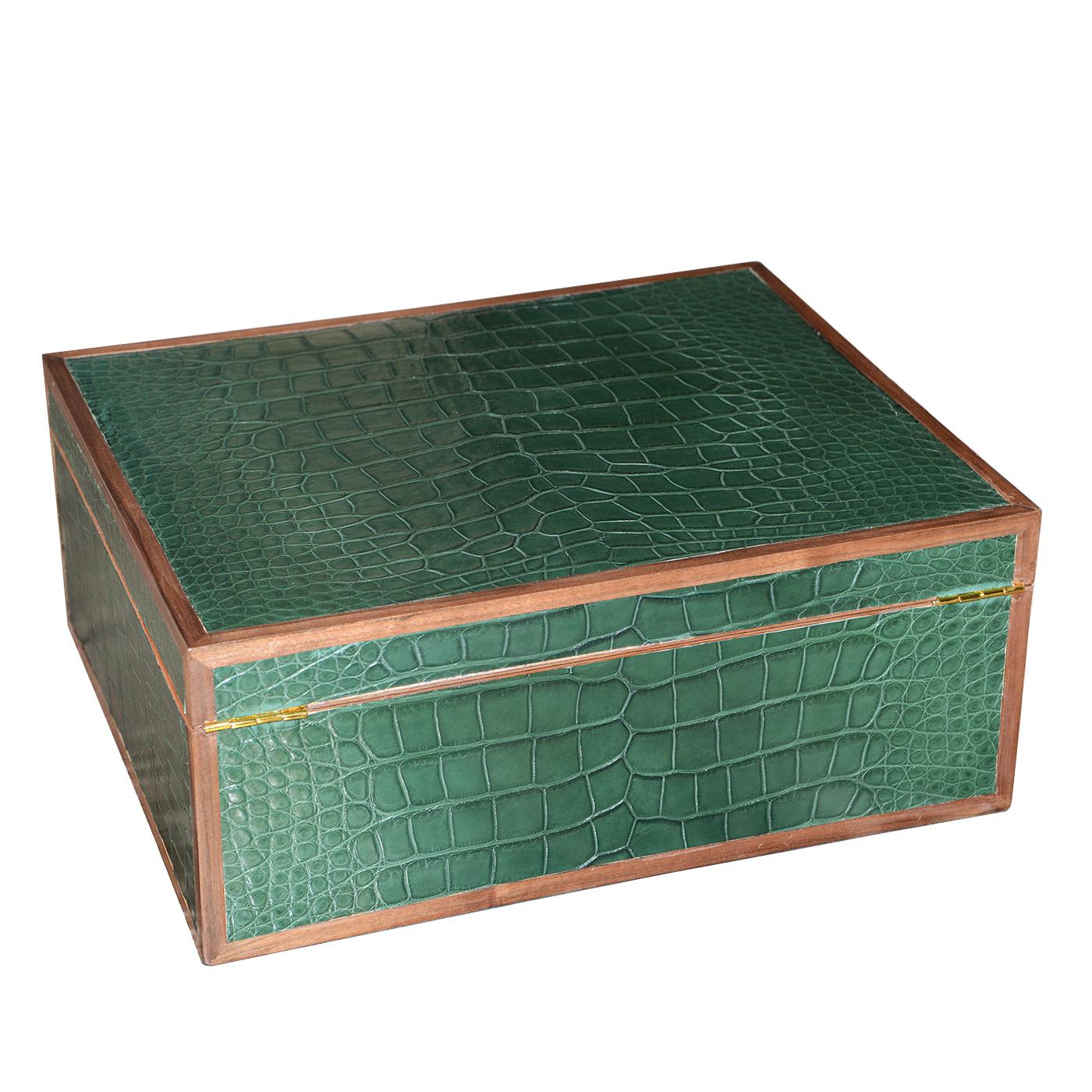 French Alligator Green Cigar Box For Sale