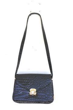 Alligator Leather Gold Shoulder Crossbody Handbag-circa 1980s-Gucci Style