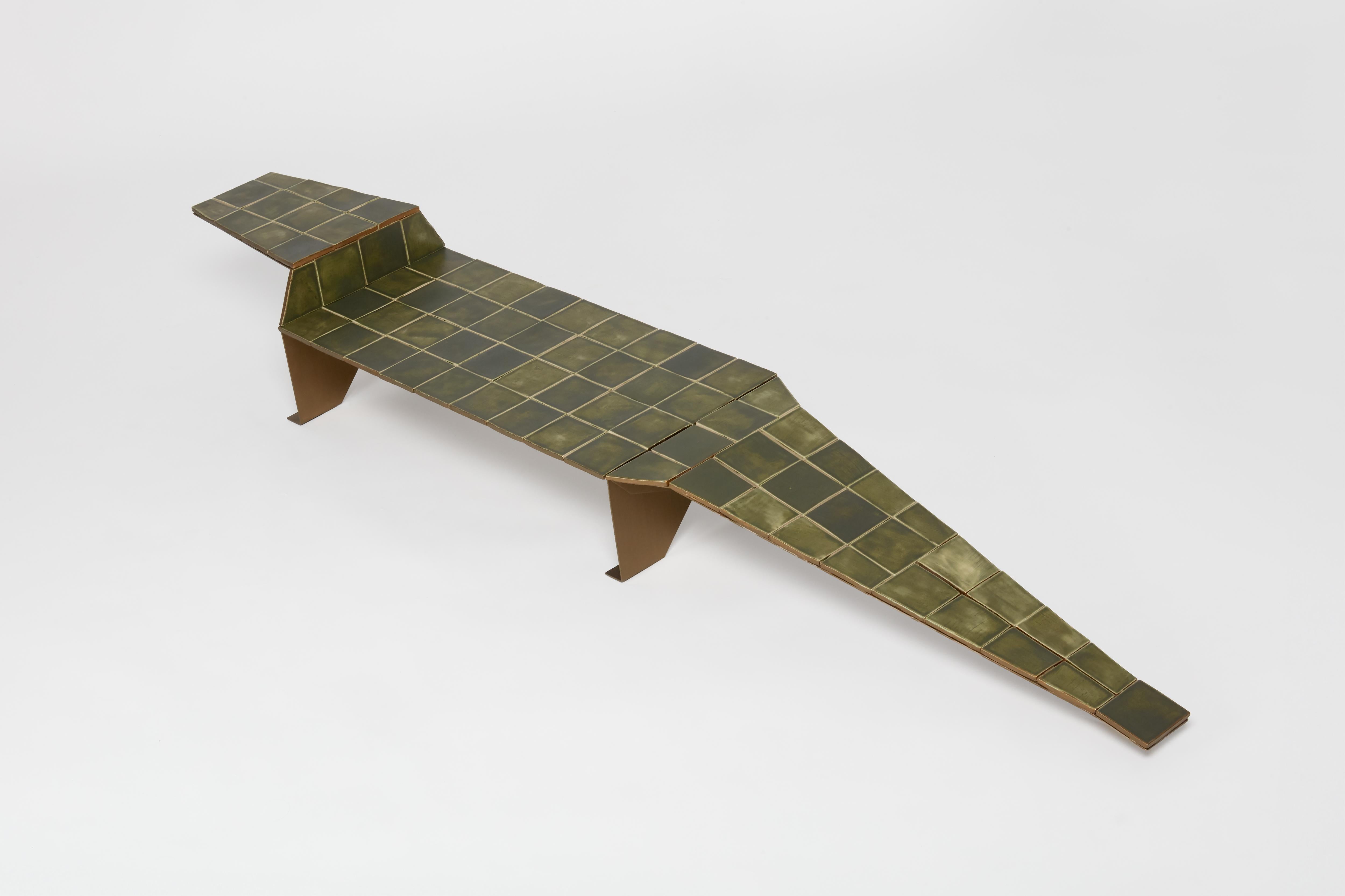 Alligator by Bussoga – Modern Outdoor Furniture in Steel and Artisan Ceramic Tiles 
‘Cocodril’ (Crocodile) is a sculptural furniture piece from the acclaimed Enrrajolats animal collection — a series where art, design, and craftsmanship meet through