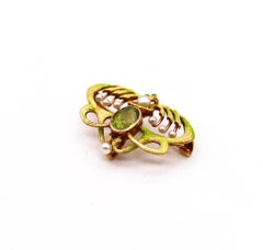 Alling & Co. 1900 Art Nouveau Enamel Brooch In 14Kt Gold With Peridot And Pearls