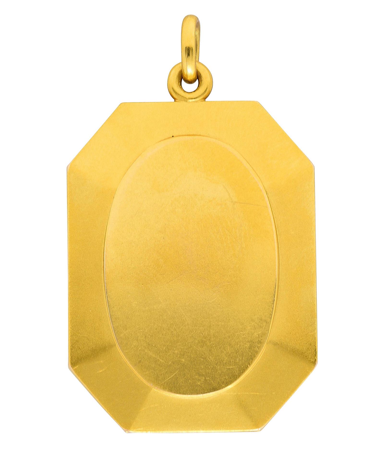 Alling & Co. Art Nouveau Diamond Ruby Enamel 14 Karat Yellow Gold Locket Pendant In Excellent Condition In Philadelphia, PA