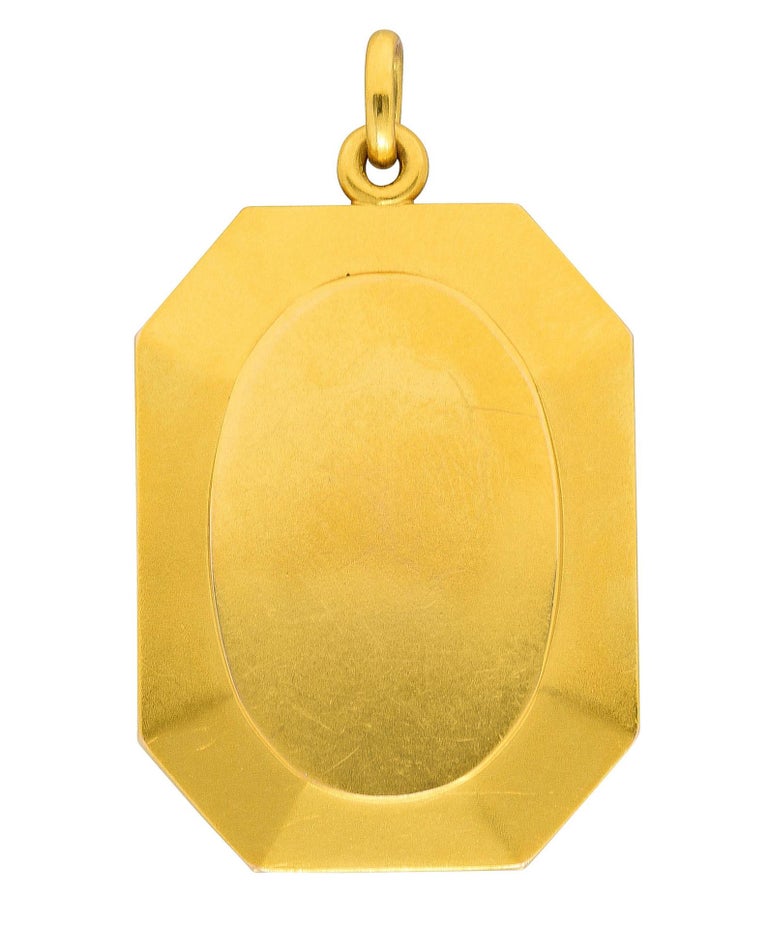 Alling & Co. Art Nouveau Diamond Ruby Enamel 14 Karat Yellow Gold Locket Pendant In Excellent Condition For Sale In Philadelphia, PA