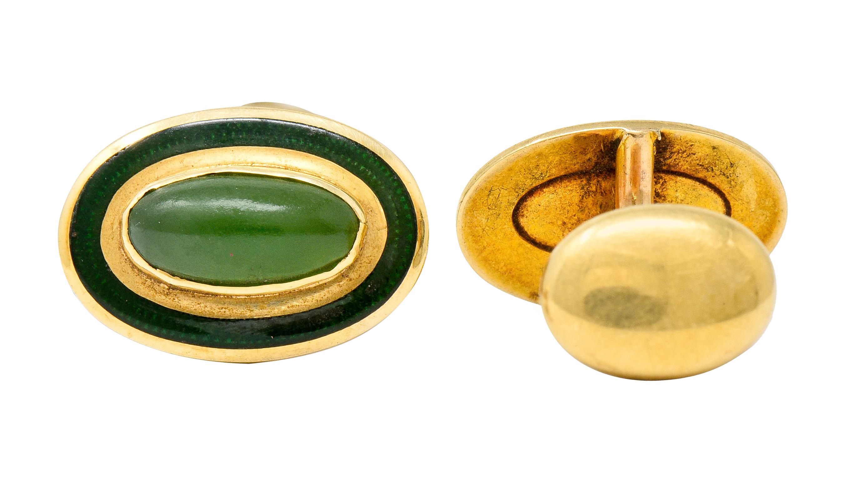 Alling & Co. Art Nouveau Jade 14 Karat Gold Men's Cufflinks 2