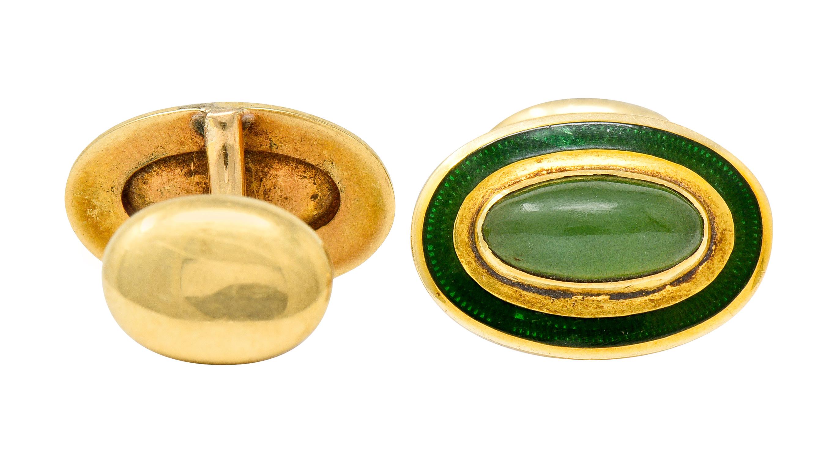 Alling & Co. Art Nouveau Jade 14 Karat Gold Men's Cufflinks 3