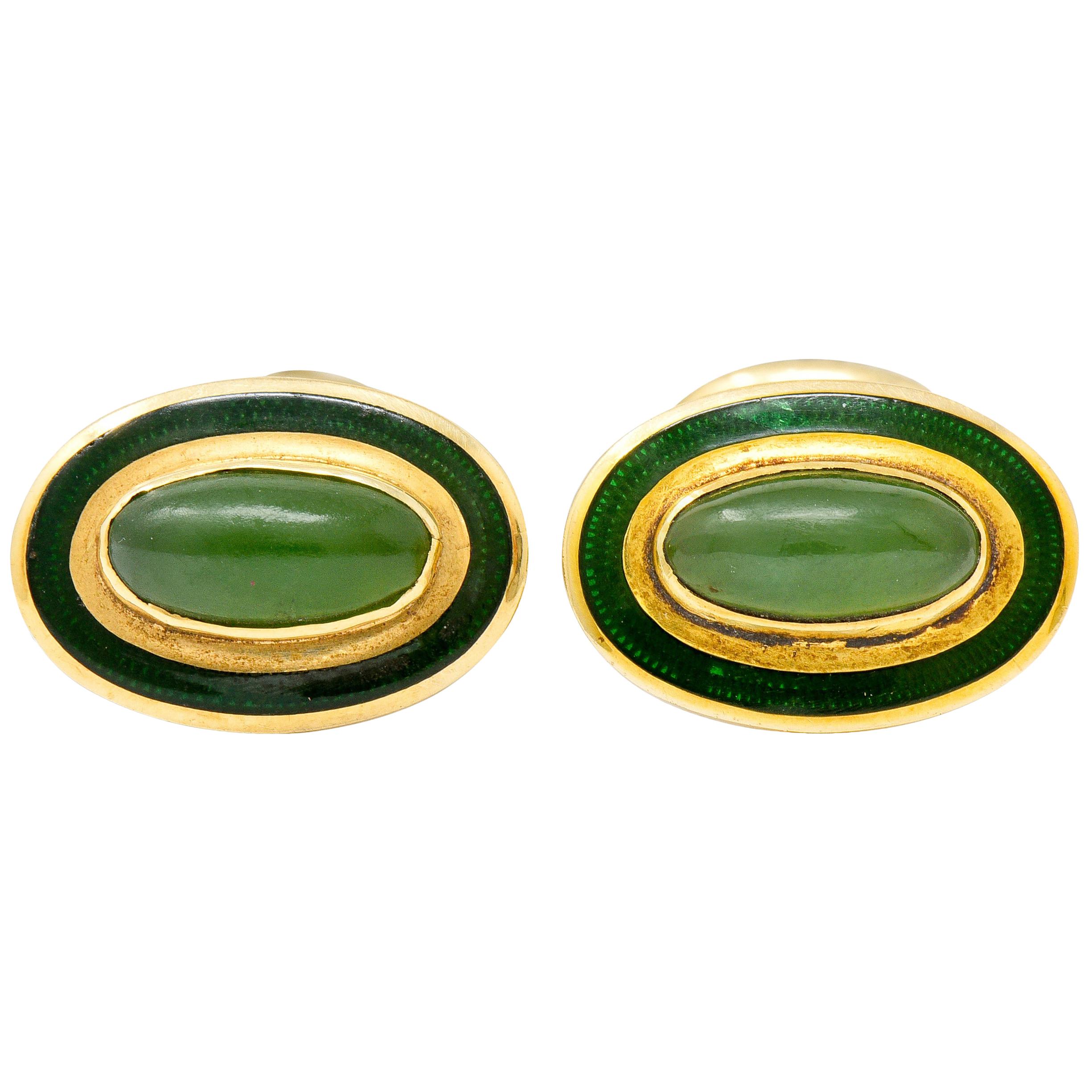 Alling & Co. Art Nouveau Jade 14 Karat Gold Men's Cufflinks