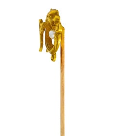 Alling & Co. Late Victorian Pearl 14 Karat Gold Winged Lion Stick Pin