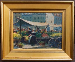 Painting Paris Market Scene Dated 1926 by Alling Clements