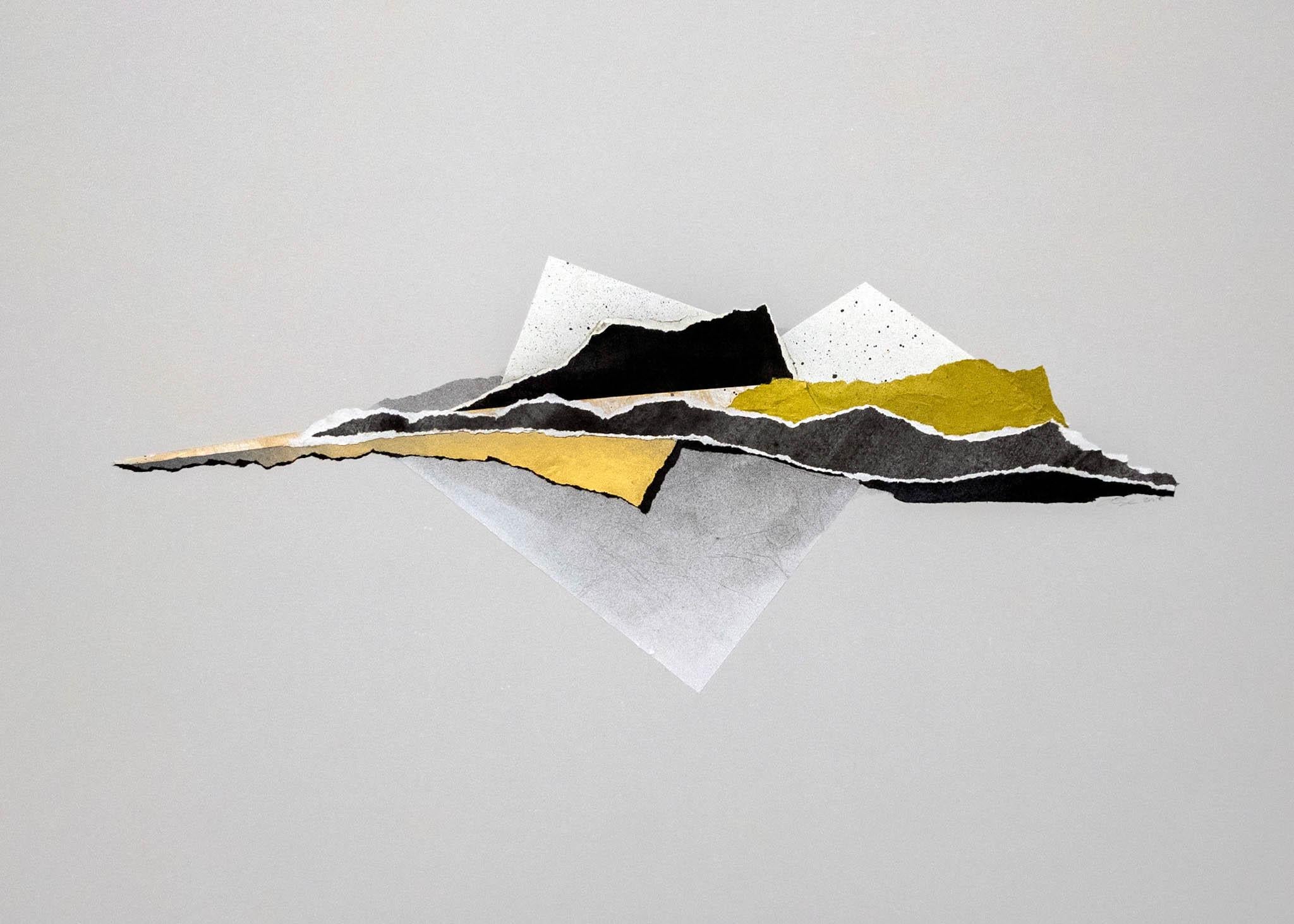 Grey Mountain Reflection : contemporary collage  - Mixed Media Art by Allison Belolan