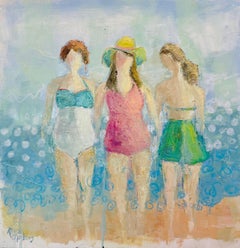 Beach Babes I by Allison Chambers, Oil on Canvas Square Landscape Painting