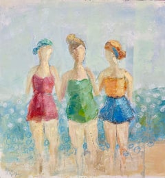 Beach Babes II by Allison Chambers, Oil on Canvas Square Landscape Painting