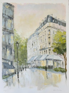 Bonjour di Allison Chambers, pittura francese di paesaggio a olio su carta