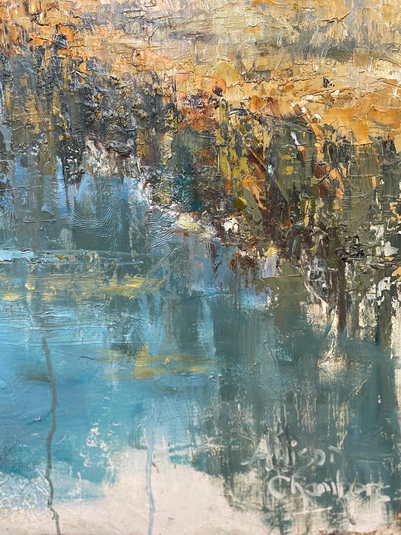 Packed with emotion and movement, the stillness of the heat of the sun's bleaching rays remind the viewer that you can't go back despite the allure and joy of low country memories.  A multi-faceted marine landscape, painted with multiple aqua