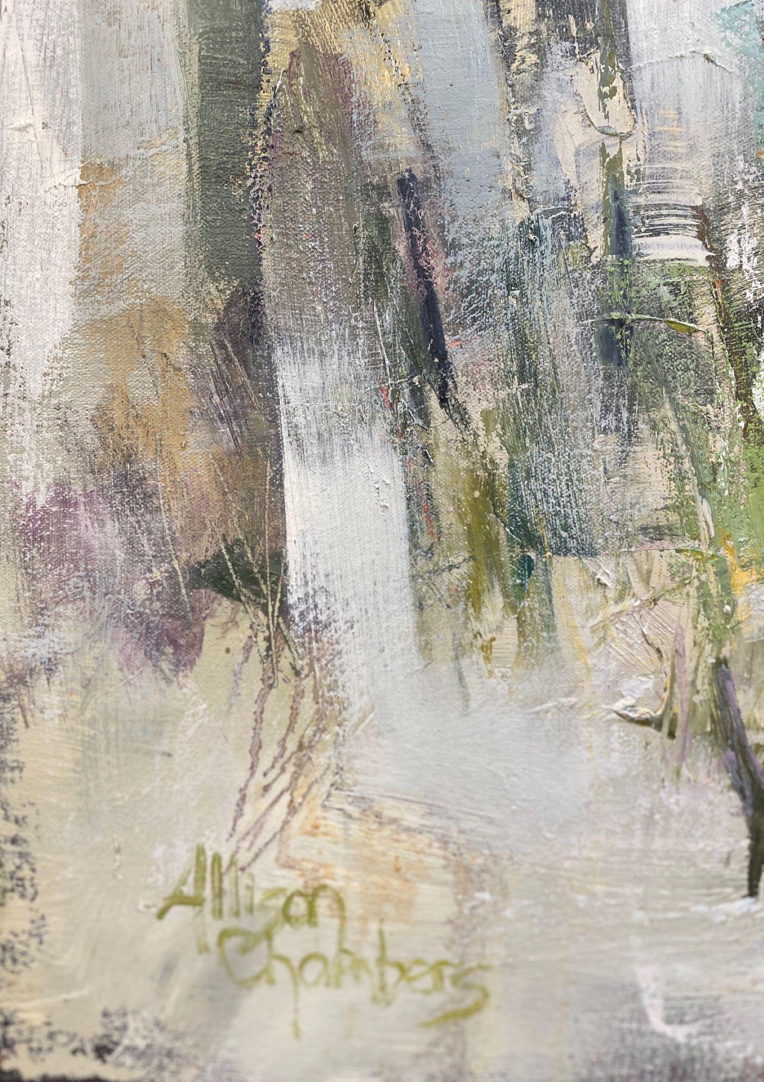 Chosen, original 53x36 abstract expressionism landscape - Gray Landscape Painting by Allison Chambers