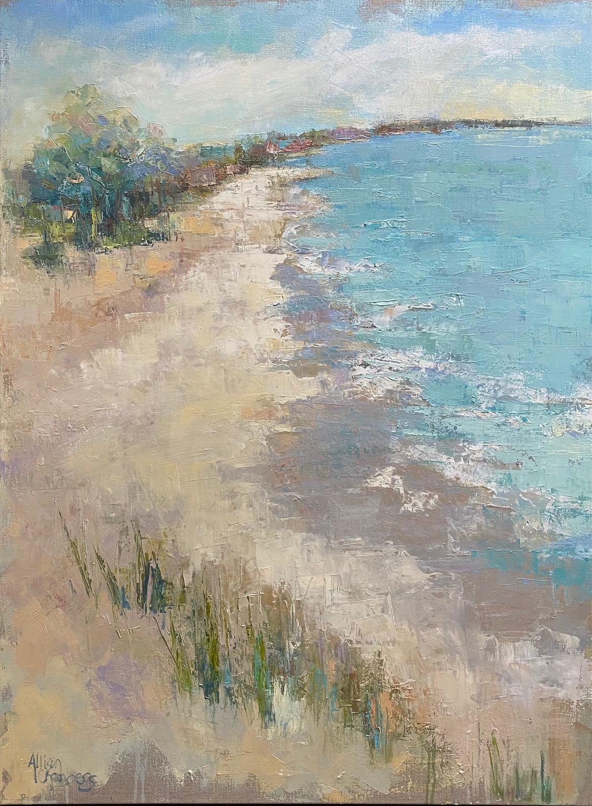 Coastal Walk, original 40x30 abstract expressionist marine landscape - Painting by Allison Chambers