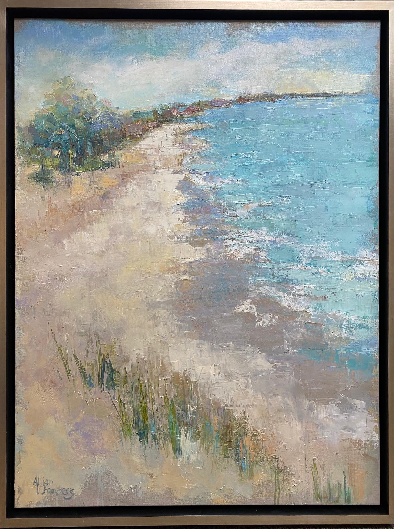 Coastal Walk, paysage marin expressionniste abstrait original, 40x30