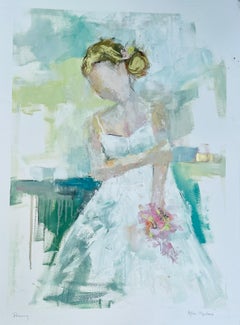 Dreaming by Allison Chambers, Figurative bride Impressionist Painting on Paper