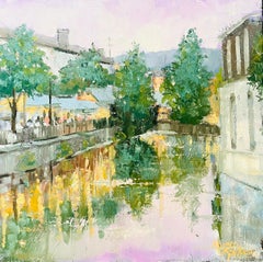 Abend in der Provence von Allison Chambers, quadratisches impressionistisches Landschaftsgemälde