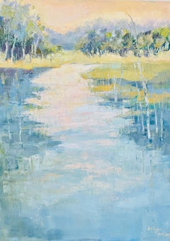 I See You by Allison Chambers, Pintura al óleo cuadrada grande de paisaje, Lago