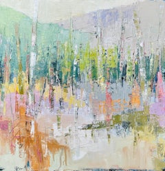Inspiration II von Allison Chambers, Quadratisches abstraktes Landschaftsgemälde auf Leinwand