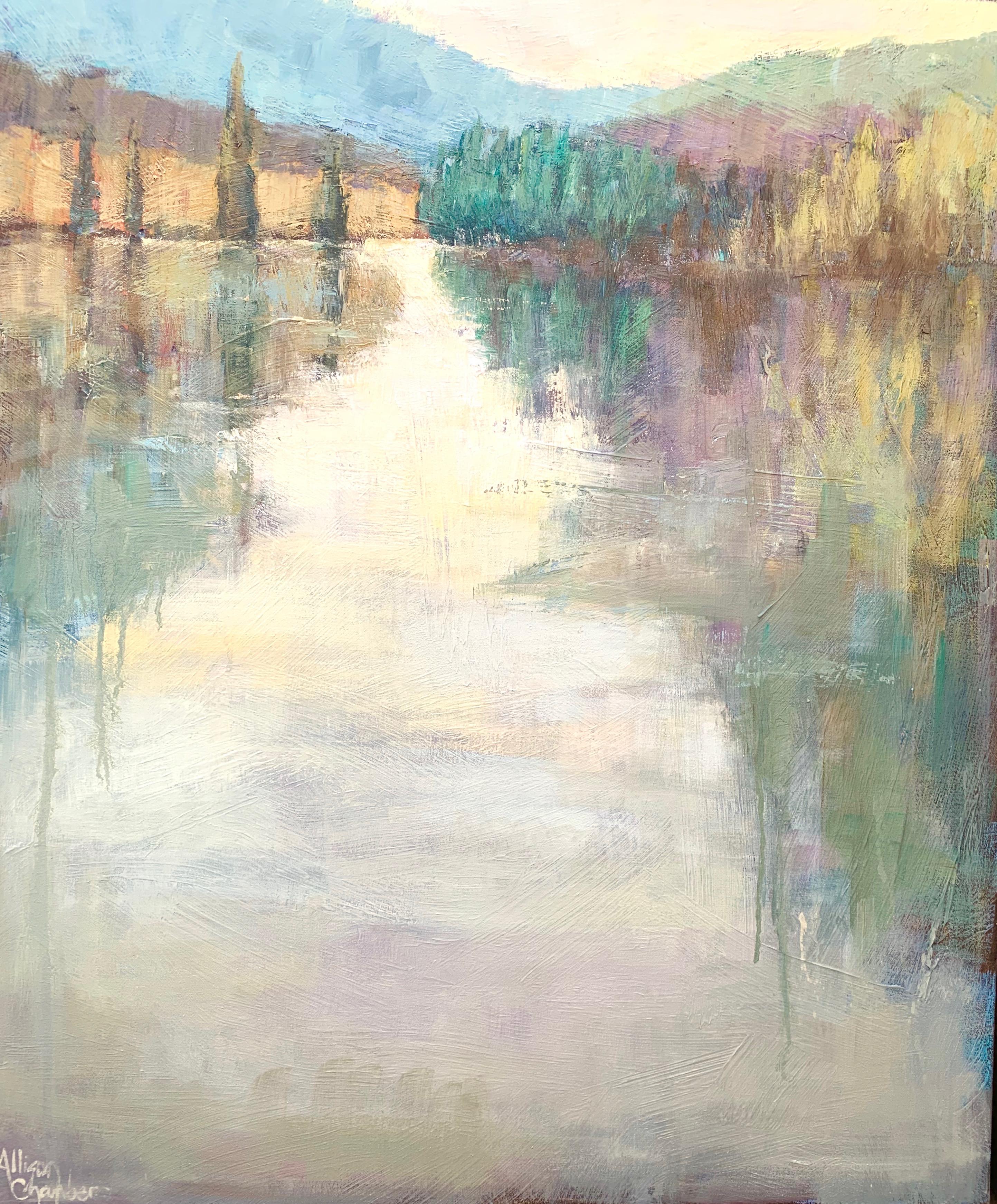 The unframed size is 36" x 30"

Allison’s softly rendered and beautifully painted landscapes and waterscapes capture light, depth and the constantly shifting movement of water, flora and fauna.

Her impasto technique incorporates the texture that