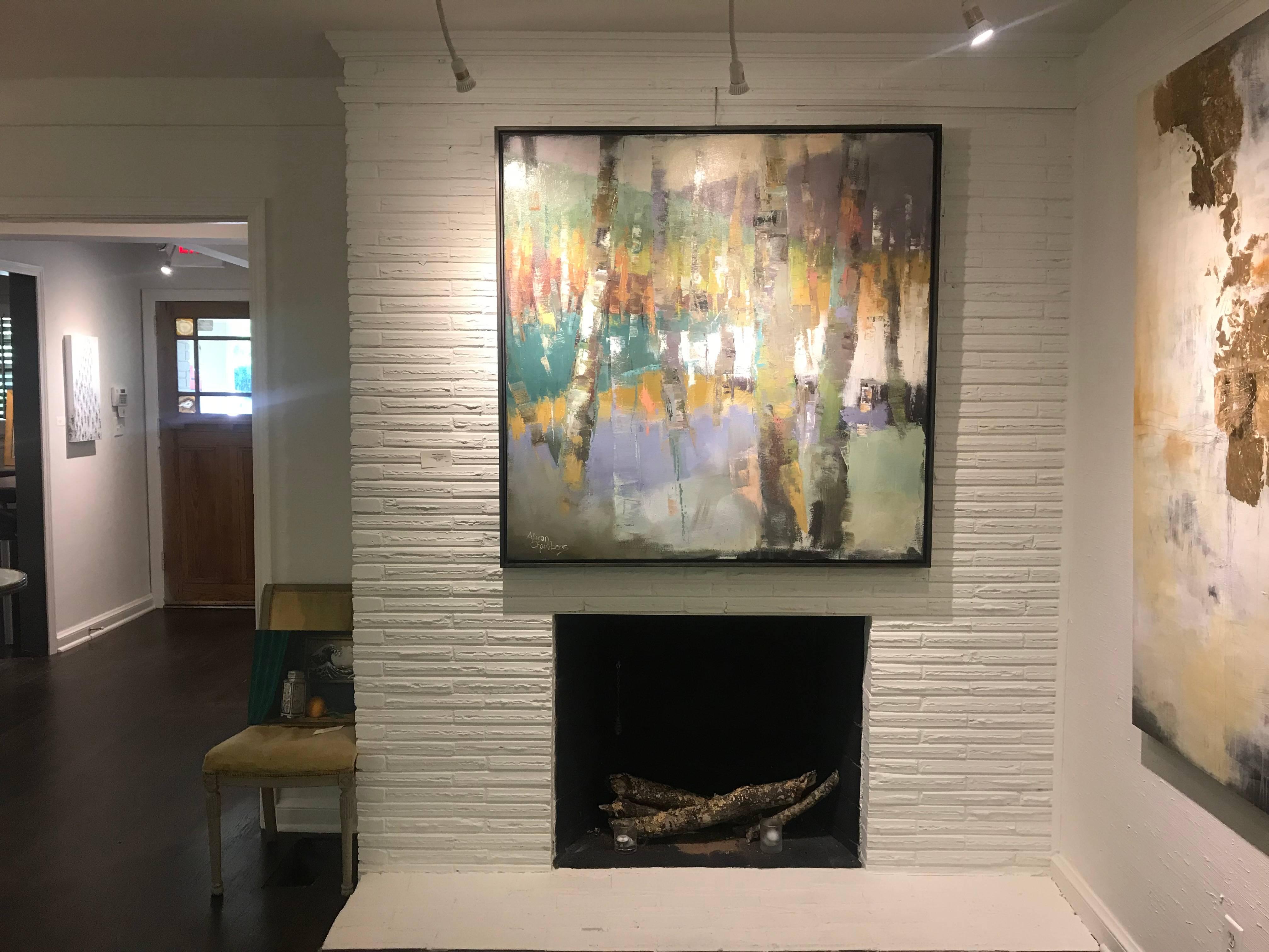 Let Somebody Love You, Large Framed Oil on Canvas Abstracted Birch Trees - Gray Abstract Painting by Allison Chambers