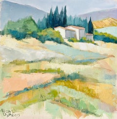 Luberon Hills by Allison Chambers, Oil on Canvas Square Landscape Painting Beach