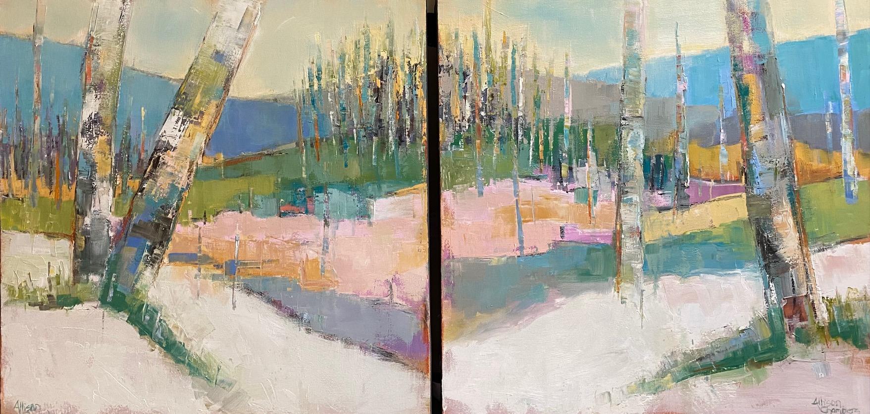 Allison Chambers Abstract Painting - Magic 1 and Magic 2 original 30x60 diptych abstract expressionist landscape