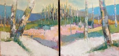 Magic 1 and Magic 2 original 30x60 diptych abstract expressionist landscape