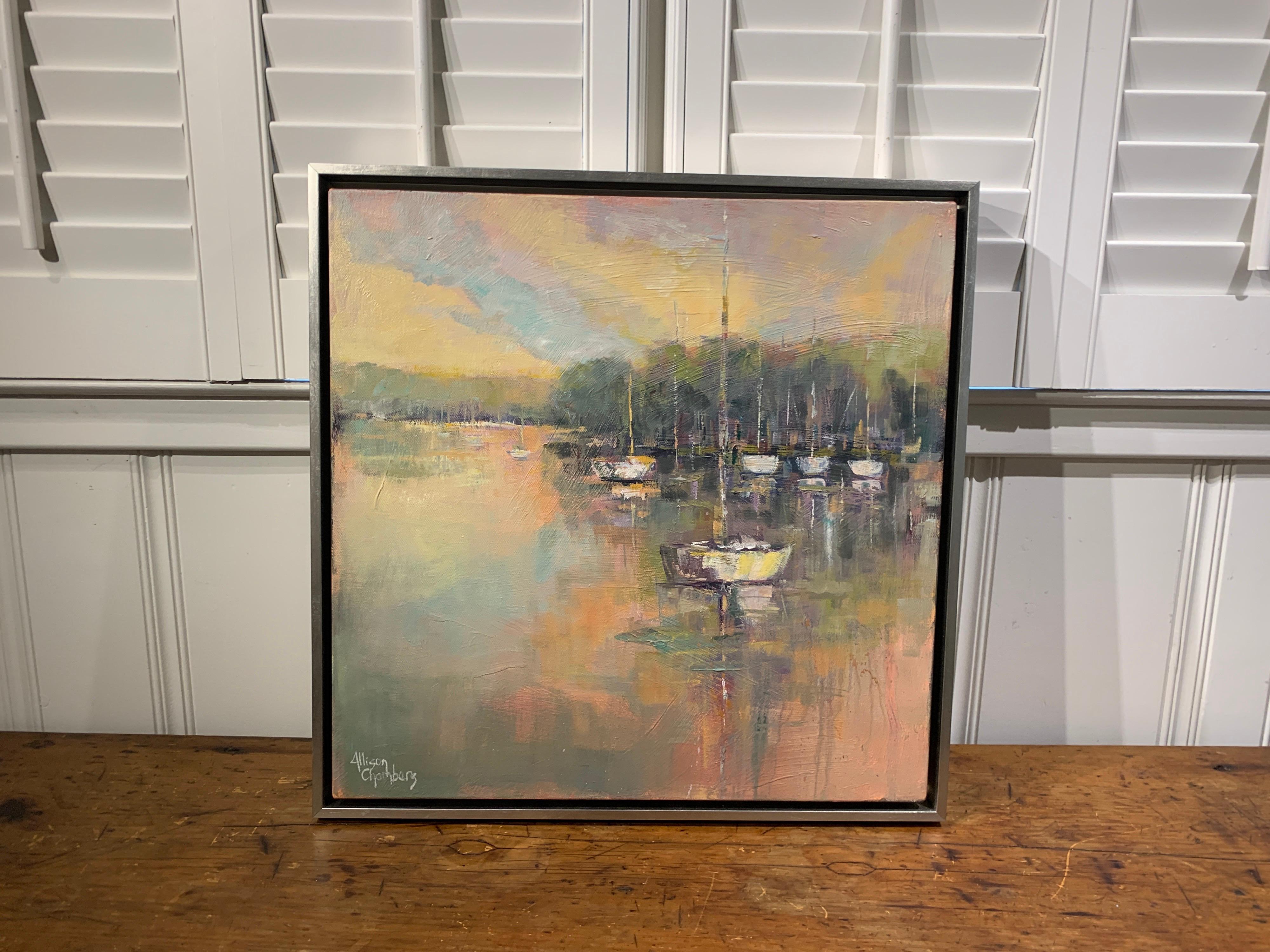 Peaceful Harbor by Allison Chambers, Framed Impressionist Oil Painting 2