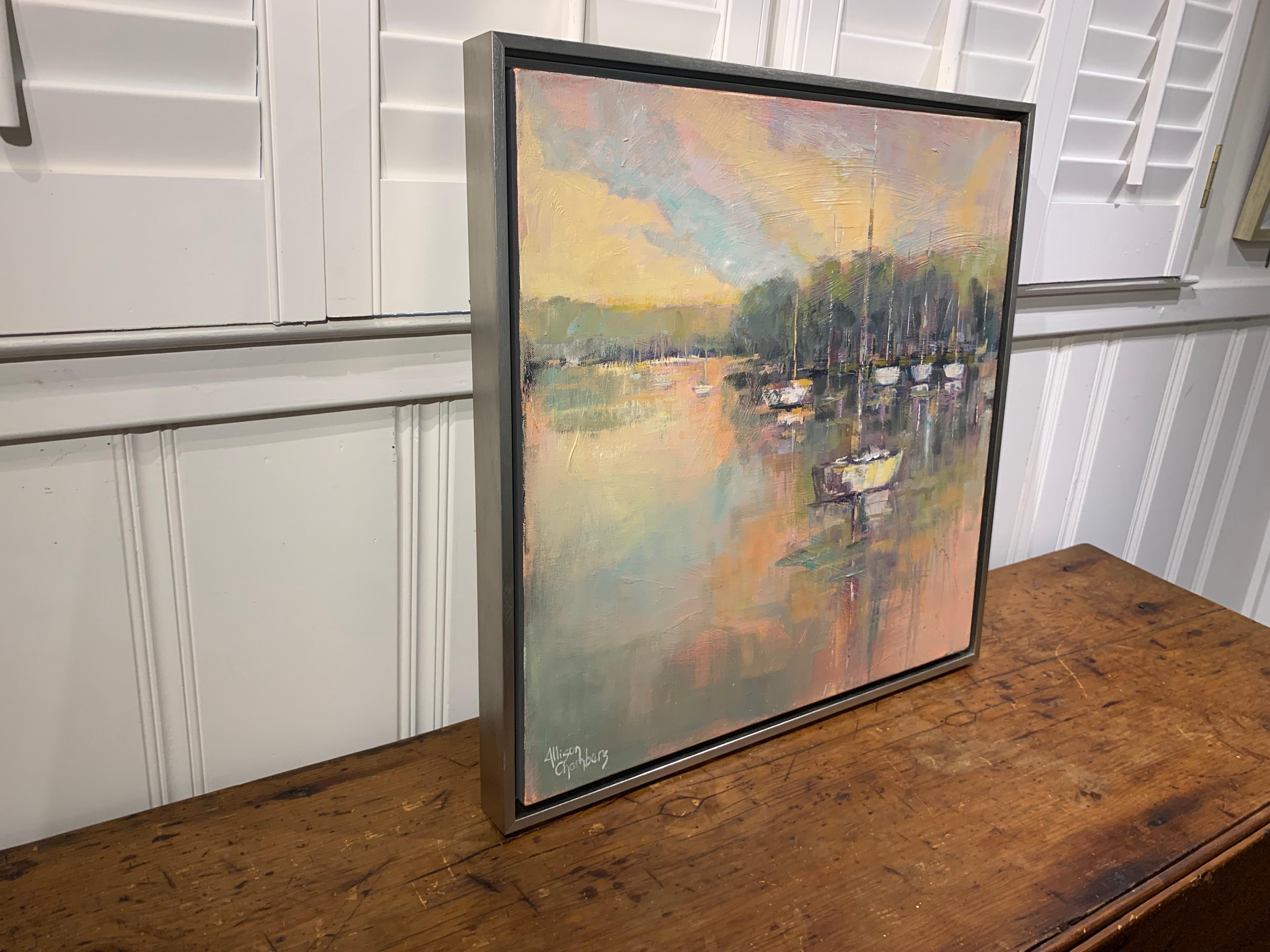 Peaceful Harbor by Allison Chambers, Framed Impressionist Oil Painting 3