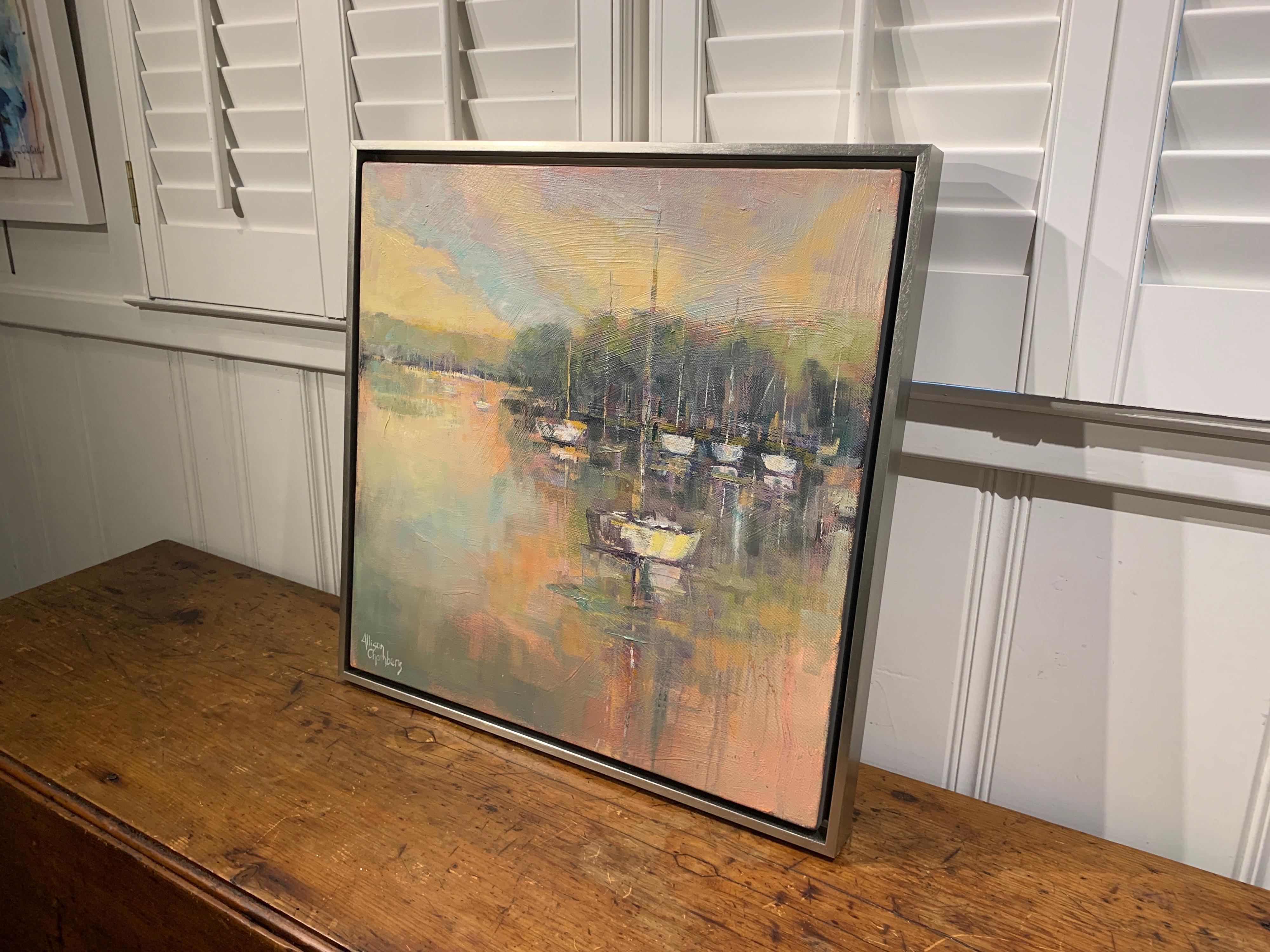 Peaceful Harbor by Allison Chambers, Framed Impressionist Oil Painting 4