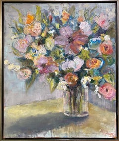 Rhythmn and Blues, original 36x30 impressionist floral still life