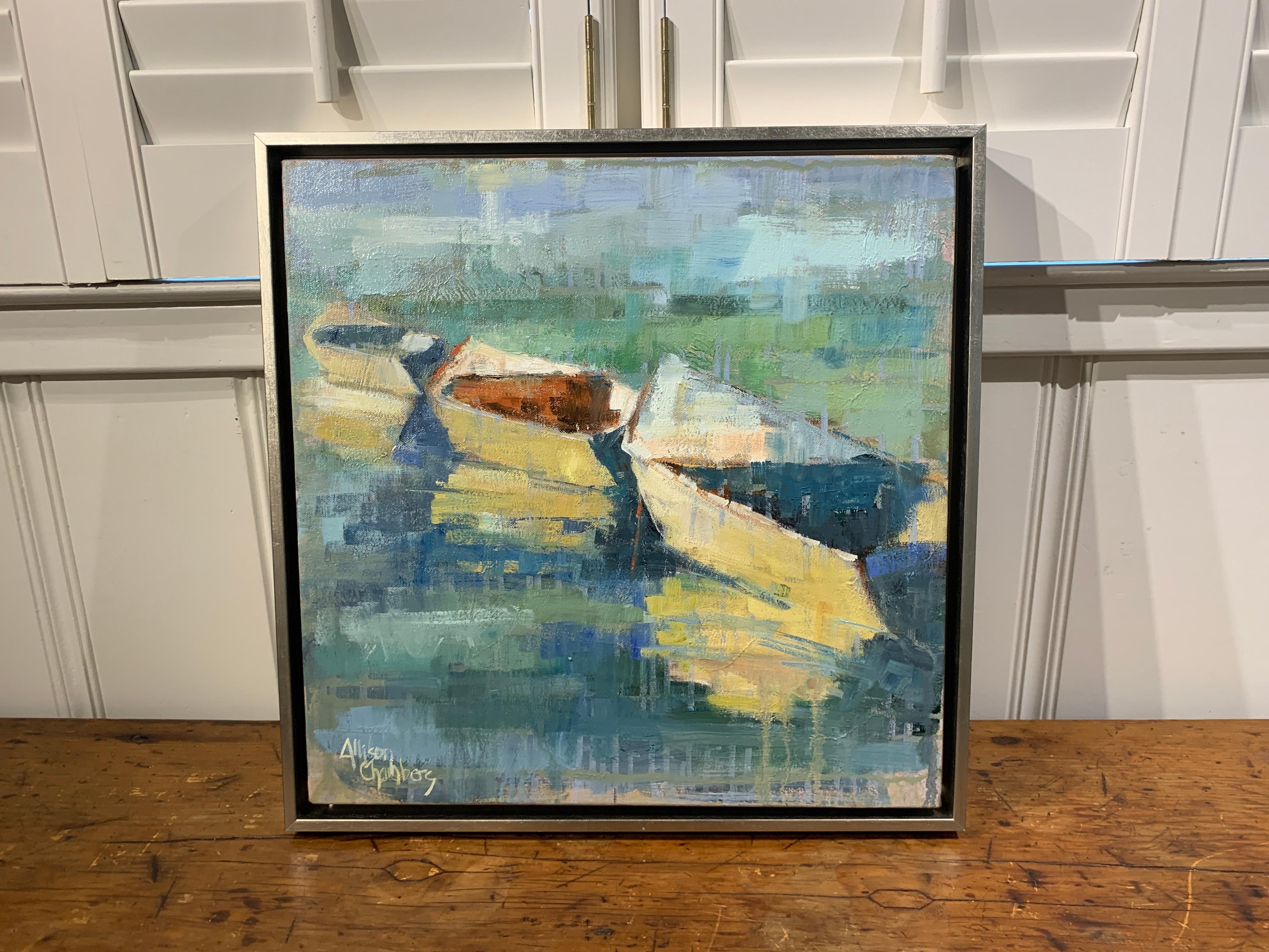 Row Your Boat by Allison Chambers, Framed Oil on Canvas Impressionist Painting 1