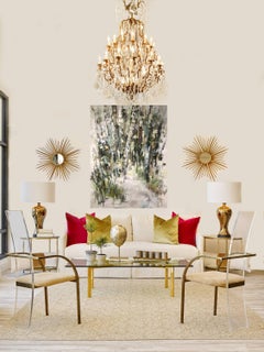 Searching, Large Framed Vertical Abstracted Birch Trees Oil on Canvas Painting