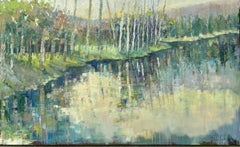 Shoreline von Allison Chambers, horizontales Ölgemälde auf Leinwand Landschaftsgemälde