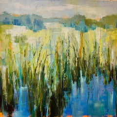 Sleepy Blue Marsh by Allison Chambers, Square Oil Landscape Painting