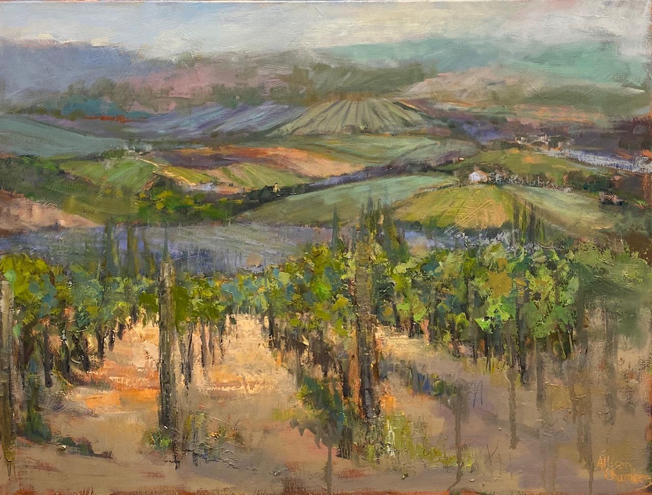 The Hills Are Alive, original 30x40 impressionist Italian landscape - Painting by Allison Chambers