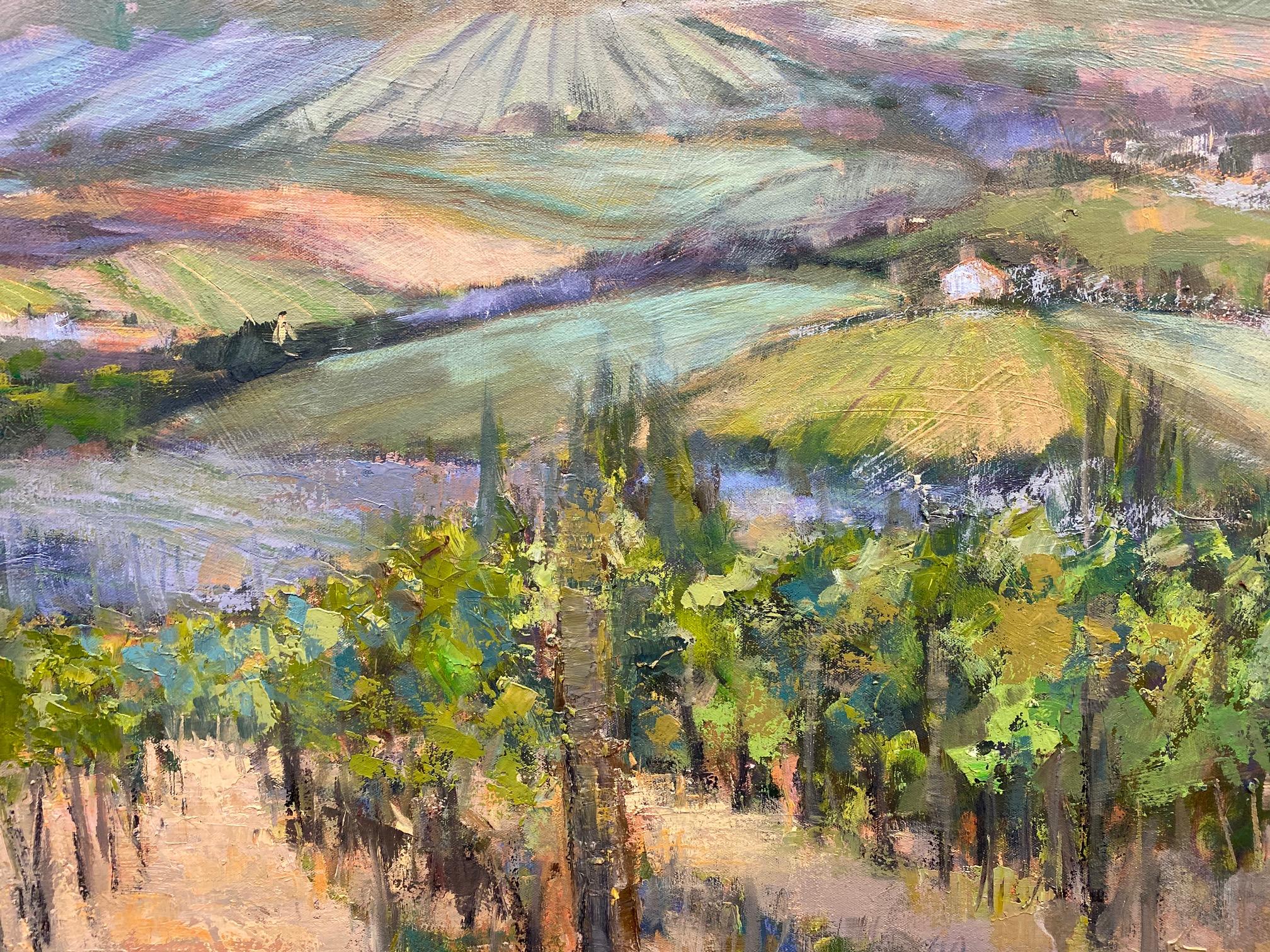 The Hills Are Alive, original 30x40 impressionist Italian landscape - Impressionist Painting by Allison Chambers