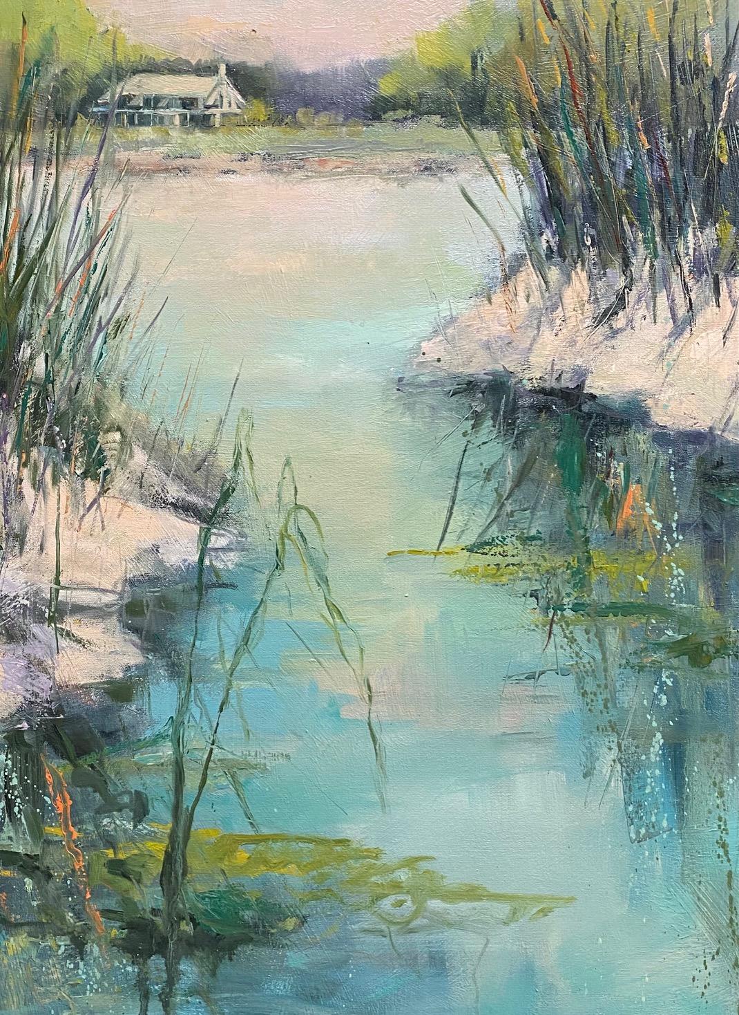 Through the Weeds II original 40x30 abstract expressionist marine landscape - Painting by Allison Chambers