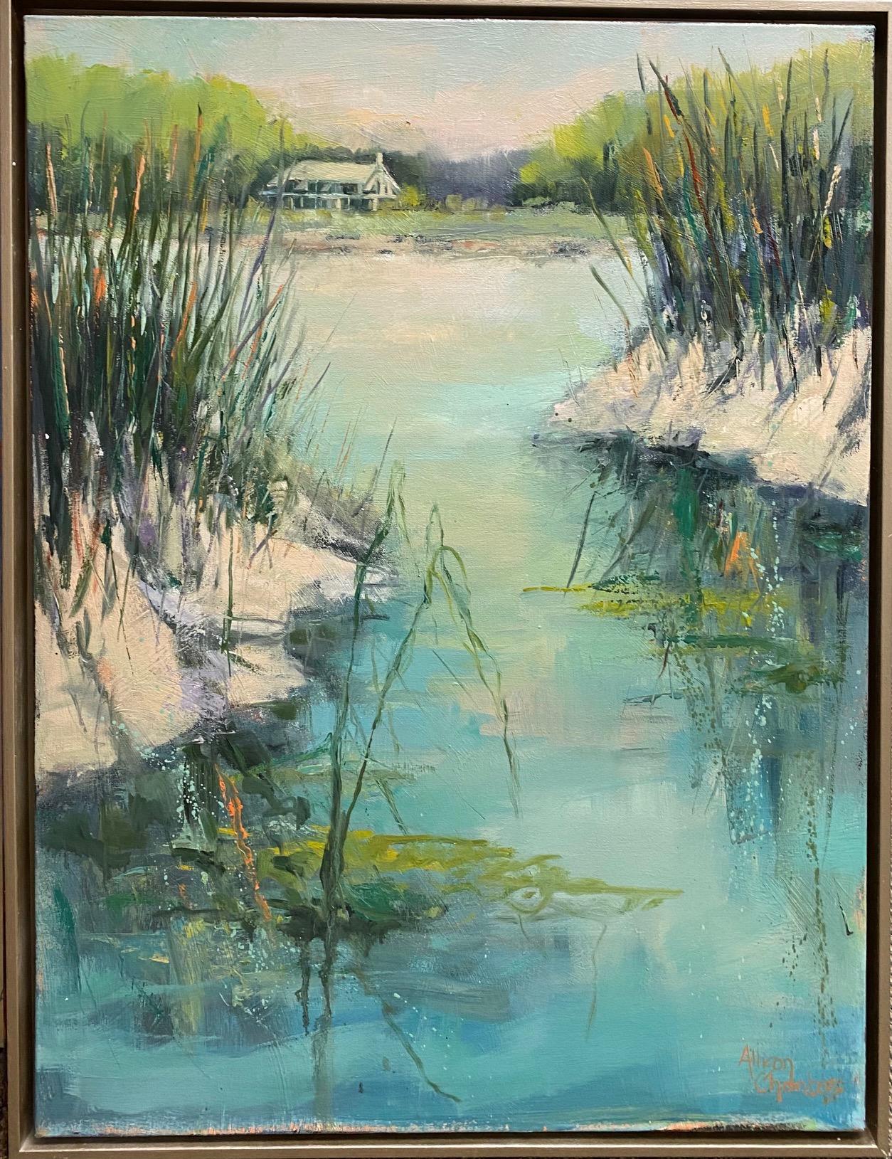 Allison Chambers Abstract Painting - Through the Weeds II original 40x30 abstract expressionist marine landscape