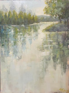 Tranquil Day by Allison Chambers, Oil on Canvas Vertical Landscape Painting