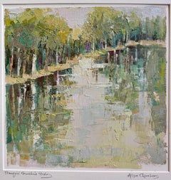 Tranquil Shoreline Study by Allison Chambers, Huile sur papier Peinture de paysage