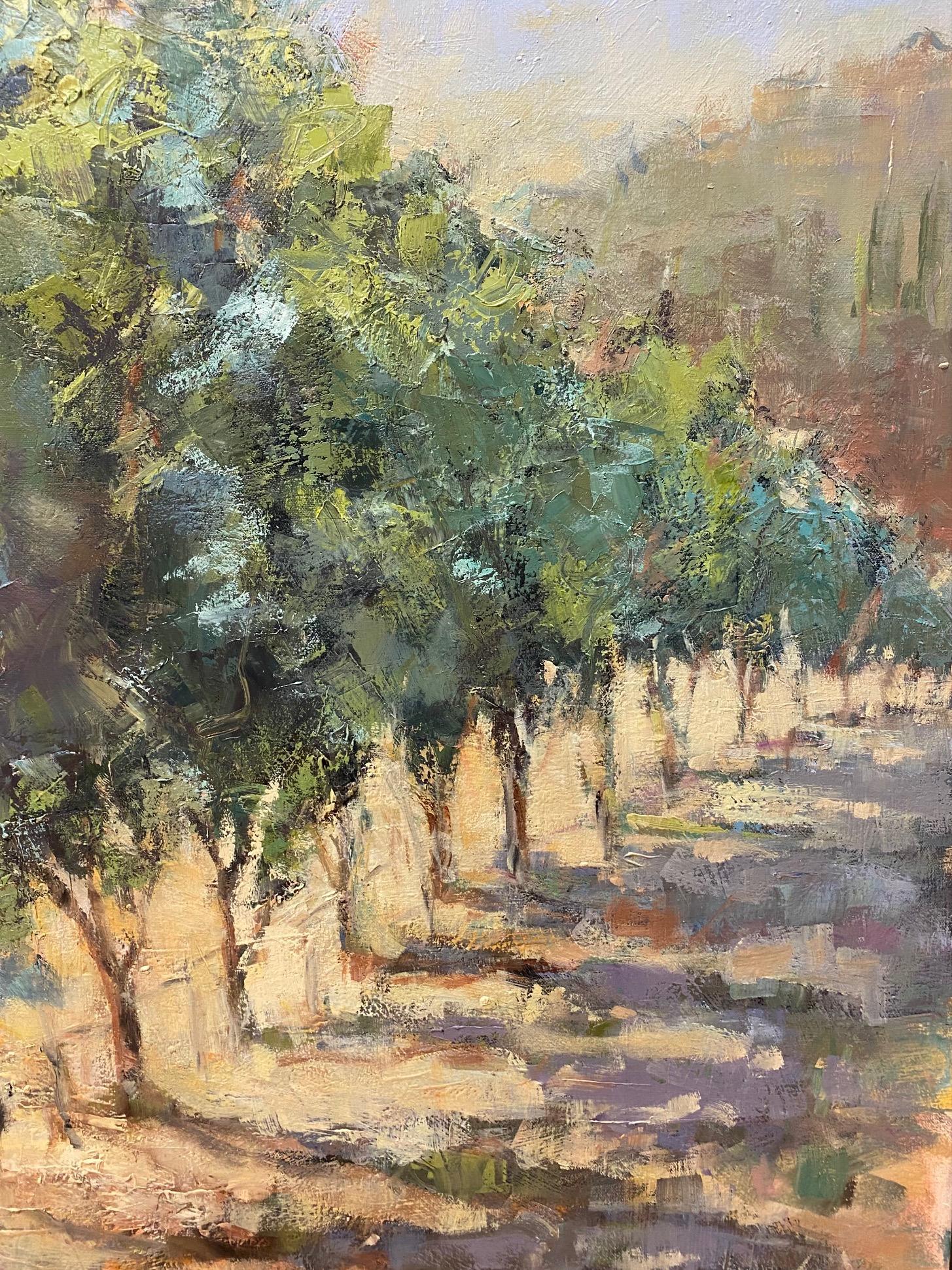 Vines, original 40x30 impressionist vineyard landscape - Impressionist Painting by Allison Chambers
