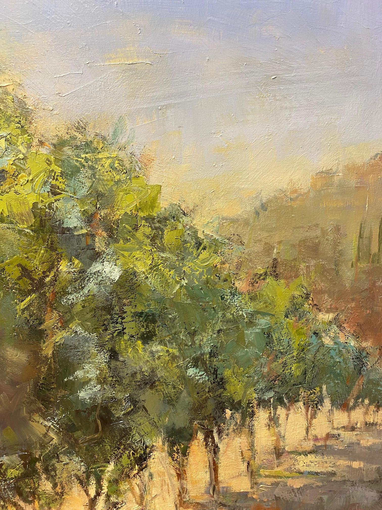 Vines, original 40x30 impressionist vineyard landscape - Brown Landscape Painting by Allison Chambers